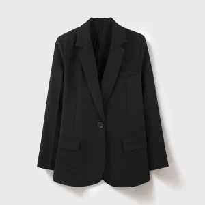 Women’s Long Sleeved Solid Blazer Commuter Suit Jacket V-Neck Embroidery Decoration Single Button Closure