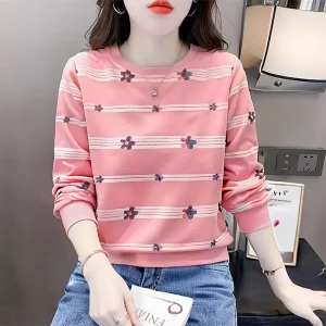 Women’s Long Sleeved T-shirt Loose Round Neck Versatile Top