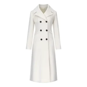 Women’s Long White Wool Coat 100% Wool Double Breasted Waist Tailored Elegant Lady’s Winter Overcoat
