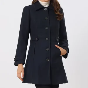 Women’s Long Woolen Trench Coat Polyester Lining Single Breasted Button Closure Pockets