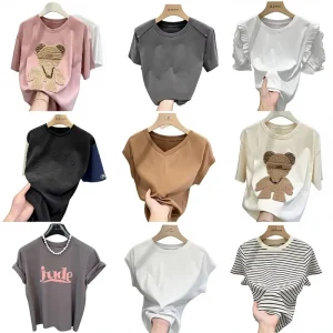 Women’s Loose Animal Embroidered Hip Hop Casual Short Sleeve T-Shirts Multi-Style Printed Cotton Tops Daily Wear Blouses