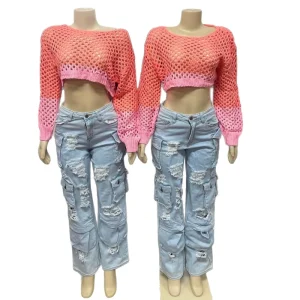 Women’s Loose Denim High Waist Multi-Pocket Spring Washed Vintage Casual Work Jeans