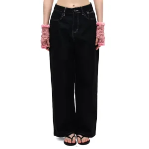 Women’s Loose High Waist Denim Jeans Embroidered Woven Vintage Summer Casual Straight Breathable Washable Solid Pattern