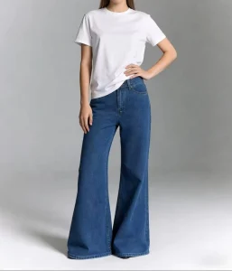 Women’s Loose High Waist Extra Wide Leg Jeans Vintage Washed Blue Denim Pants Full Length