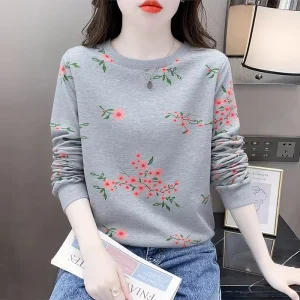 Women’s Loose Long Sleeve Printed Casual T-Shirt