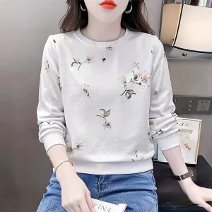 Women’s Loose Round Neck Printed Cotton T-Shirt