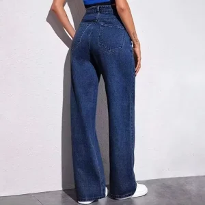 Women’s Loose Straight Denim Jeans Spring Summer Breathable Vintage Washed Mid Waist Casual Versatile Washable Solid