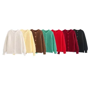 Women’s Loose Woven Cardigan Retro Neck Single Breasted Long Sleeved Casual Button Decoration Autumn Anti Wrinkle Breathable