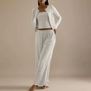 Women’s Lounge Pyjama Cardigan Set Soft Wide Leg Bottoms with Elasticated Waist Breathable 2 Piece Loungewear ODM Supply pajama set custom
