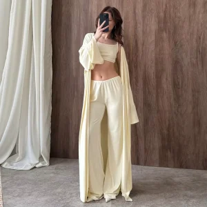 Women’s Loungewear Set 3 Piece Comfortable Home Pajamas Relaxing Weekend Wear Knit Sleepwear Set Everyday Loungewear