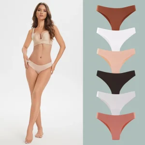 Women’s Low Rise One Piece Seamless Bikini Sports Briefs Solid Pattern Women’s Underwear with Logo on Waist