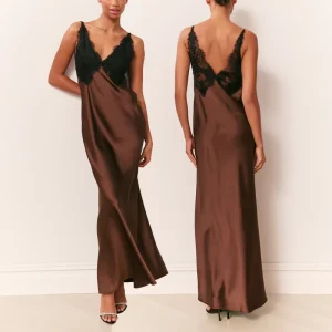 Women’s Luxury Satin Lace Nightgown Elegant Slip Sleep Dress Custom Soft Silky Bridal Lingerie Nighty Pajama Gown