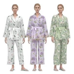 Women’s Luxury Silk Satin Sleepwear Set With Robe Zebra Sleepwear Sets Two Piece Sleepwear With Long Sleeves