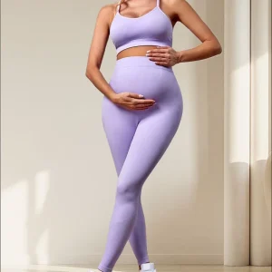 Women’s Maternity 2 Piece Outfit Set Bra & Leggings for Pregnancy Yoga Workout Lounge Wear Sets