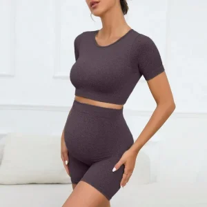 Women’s Maternity 2 Piece Outfit Set Halftee Shorts for Pregnancy Yoga Workout Lounge Wear Sets