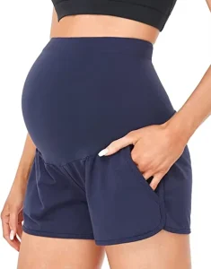 Women’s Maternity High Waist Denim Breathable Pregnancy Short Pants Pockets Lounge Sports Yoga Patchwork Elastic Waist Cotton