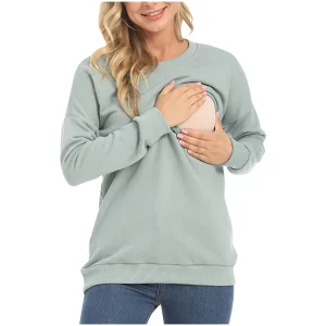 Women’s Maternity Hoodie Crew Neck Sweatshirt for Nursing Thick Winter Breastfeeding Clothes US Measurements S-4XL