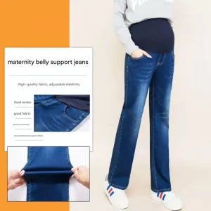Women’s Maternity Jeans Over Belly Stretch Comfy Loose Casual Denim Pants with Pockets for Everyday Wear