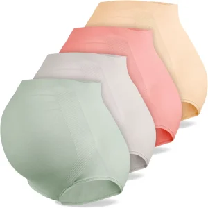 Women’s Maternity Knickers 4PCS High Waist Skinny Fit Ankle Length Stretchable Pregnancy Panties Soft Breathable Nylon