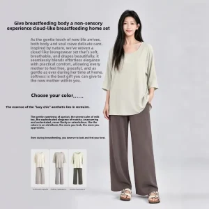 Women’s Maternity Wear Spring Summer Lightweight Cotton Solid Loose Fitting Draping Pants Maternity T Shirt Lounge Set