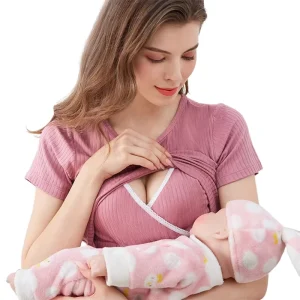 Women’s Maternity Wear Summer Breastfeeding Wear Thin Short sleeved Breastfeeding T shirt for Postpartum Breastfeeding