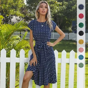 Women’s Maxi Casual Dresses Summer Empire Waist Woven Chiffon Polka Dot Breathable Eco-Friendly Plain Dyed A-line 100% Sashes