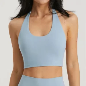 Women’s Medium Support Lightweight Halter Yoga Sports Bra Simple Front High Stretch Breathable Workout Top OEM ODM Athleisure