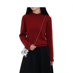 Women’s Merino Wool Solid Long Sleeve Cashmere Knitwear Korean Style Basic Pullovers for Autumn Winter Female Clothing Tops