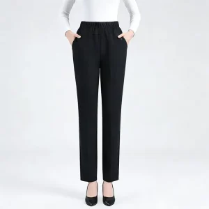Women’s Mid Elastic Waist Vintage Regular Fit Casual Pants Spring Autumn Boot Cut Comfortable Breathable