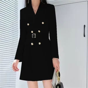 Women’s Mid-Length Spring Autumn Windbreaker Suit Jacket Double-Breasted Woven Fabric Long-Length New Style