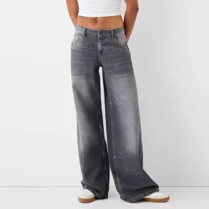 Women’s Mid-Rise Wide Leg Gray Denim Loose Fit Jeans