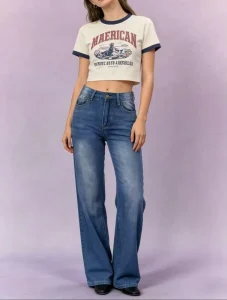 Women’s Mid Waist Straight Leg Jeans Vintage Washed Denim Pants Casual Full Length OEM ODM