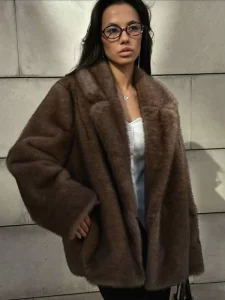 Women’s Mink Fur Faux Fur Coat Thickened Mid-length Suit Collar Eco-friendly Fur Coat for Autumn and Winter