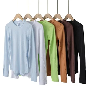 Women’s Modal Long Sleeve T Shirt Breathable Sports Base Layer Autumn Winter Comfort Slim Fit with Front Logo