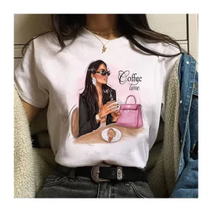 Women’s Modal Printed White O neck Plain T shirt Girl’s Casual Pattern Short Sleeve Lady Blank Loose Street Trend T shirt