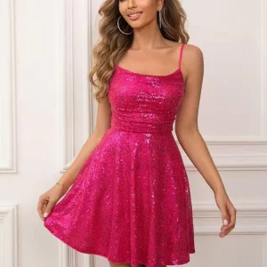 Women’s Modern Embroidered Sequin Cross Strap High Waist V neck Backless Camisole Beach Dress for Party Vacation Summer
