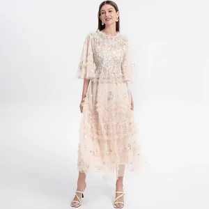 Women’s Modern Sequin Glitter Short Sleeve Pink Ball Gown Dress Scoop Neck Mini Party Club Loose Fit