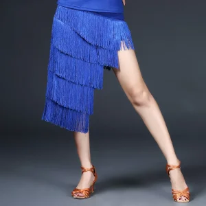 Women’s Multi-Layer Fringe Latin Dance Skirt Asymmetrical Tassel Skirt For Salsa Rumba Training & Competition