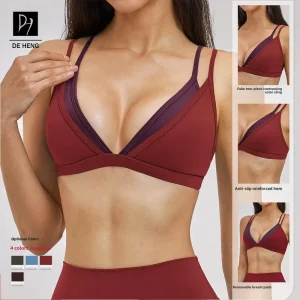 Women’s Naked Feel Color Block Yoga Bra Back Support Sports Bra for Outdoor Casual Fitness
