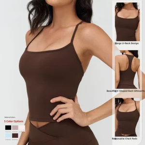Women’s Naked Feel Yoga Tank Top Racerback Sports Bra Square Neck Slim Fit Running Gym Workout Camisole Activewear
