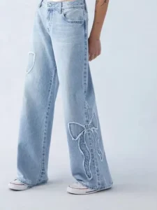 Women’s New Arrival American Style Embroidered Frayed Edge Butterfly Jeans High Street Design Flare Straight Leg Pants