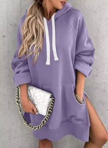 Women’s New Autumn and Winter Solid-color Hooded Mid-length Pullover Sweatshirt Loose and Casual Top in Stock Hoodie Jacket