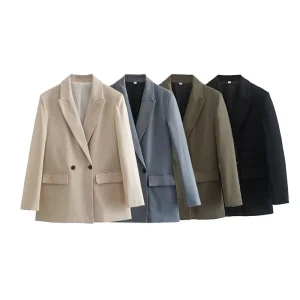 Women’s New Fashion 4 Color Blazer Retro Double Breasted Long Sleeve Blazer