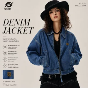 Women’s New Fashion Reversible Denim Jacket Black Plain Washed Cotton Casual Jacket for Women with Finished Processing
