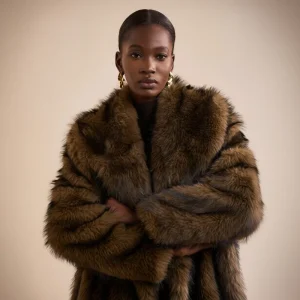 Women’s New Style Eco Friendly Woven Long Thick Plus Size Faux Fur Coat Vintage Winter