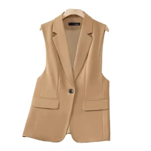 Women’s New Summer Sleeveless Suit Vest Jacket Thin Clip Elegant Blazers