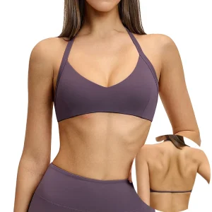 Women’s Nude Feel Halter Neck Sports Bra Open Back Yoga Underwear Sports Running Fitness Bra