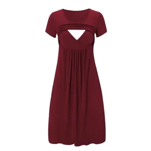 Women’s Nursing Clothing a Dress Mama Casual Short Sleeve Wrap Modal Maternity Dress