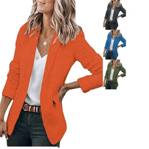 Women’s Office Blazer Jacket Solid Color Long Sleeve Single Breasted Collar Button Suit