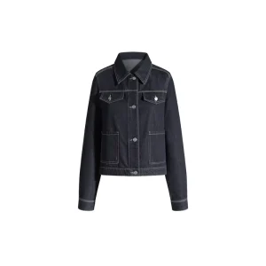 Women’s Old Money Casual Biker Style Denim Jacket Black Gold Fast Raw Soft Tailored Waist Fall Winter